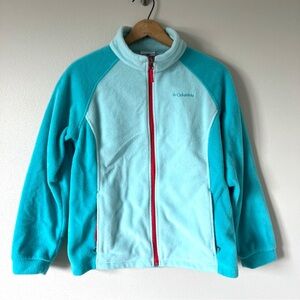 Girls Columbia Turquoise Colorblocked Full Zip Fleece Jacket w/ Mock Collar